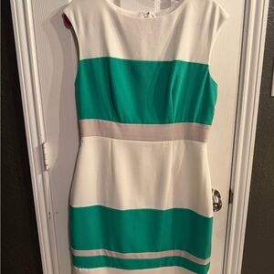 White and Green Colorblock Shift Dress